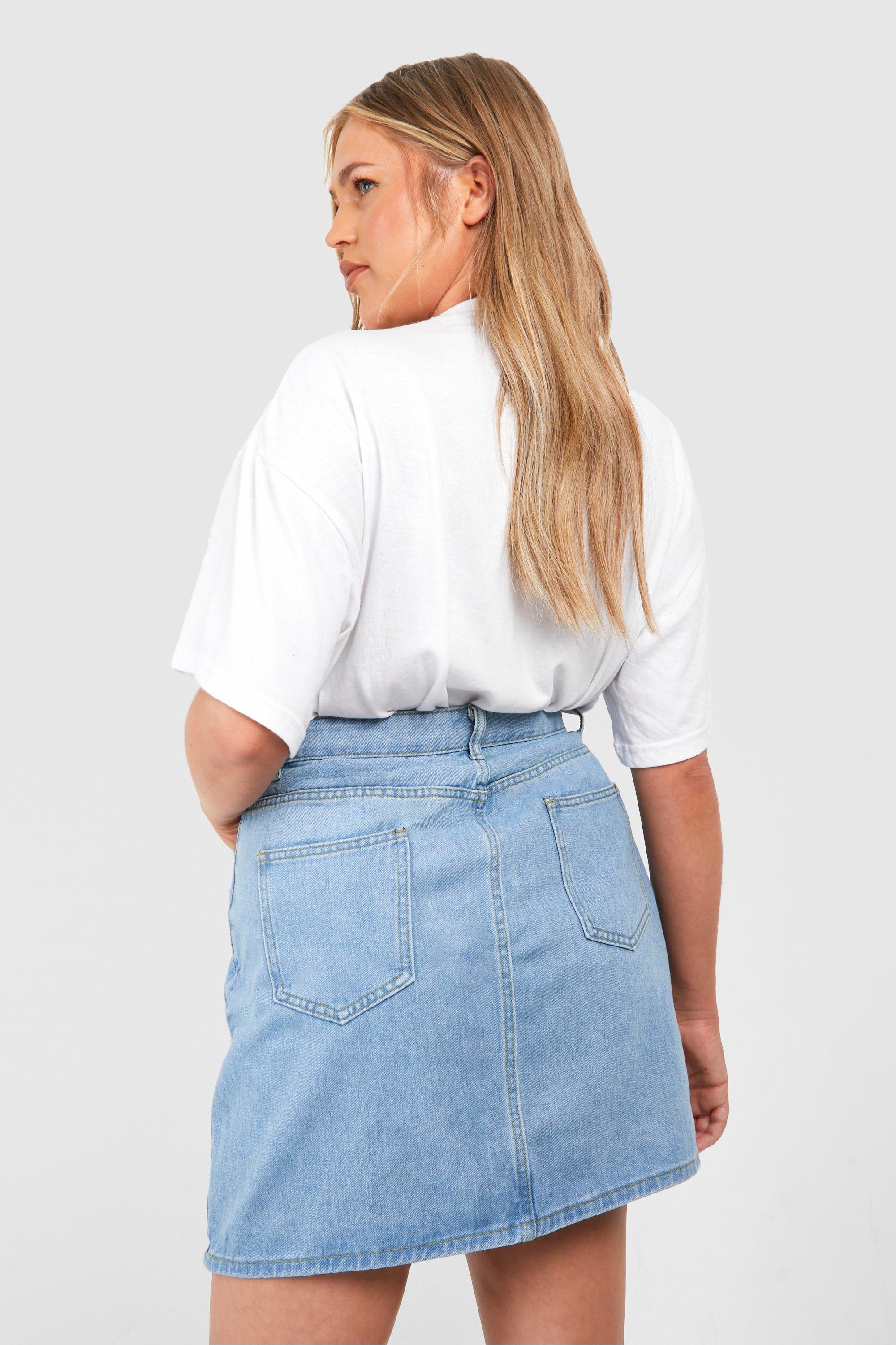 Plus size denim skirt boohoo best sale